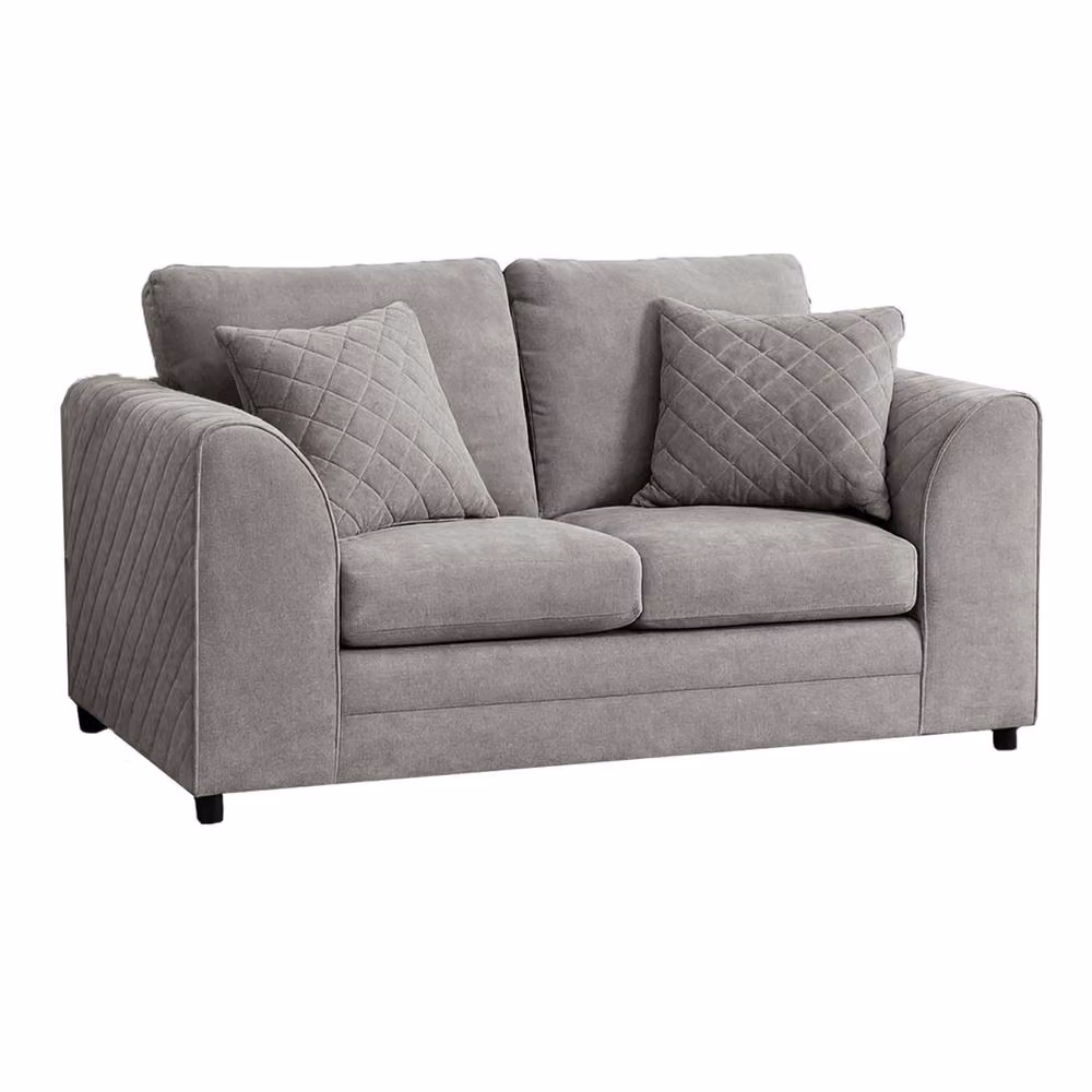 Furnishings For Less UK 2 Seater Quilted Chenille Fabric Sofa in Grey with Scatter Cushions and Removable Covers – 3