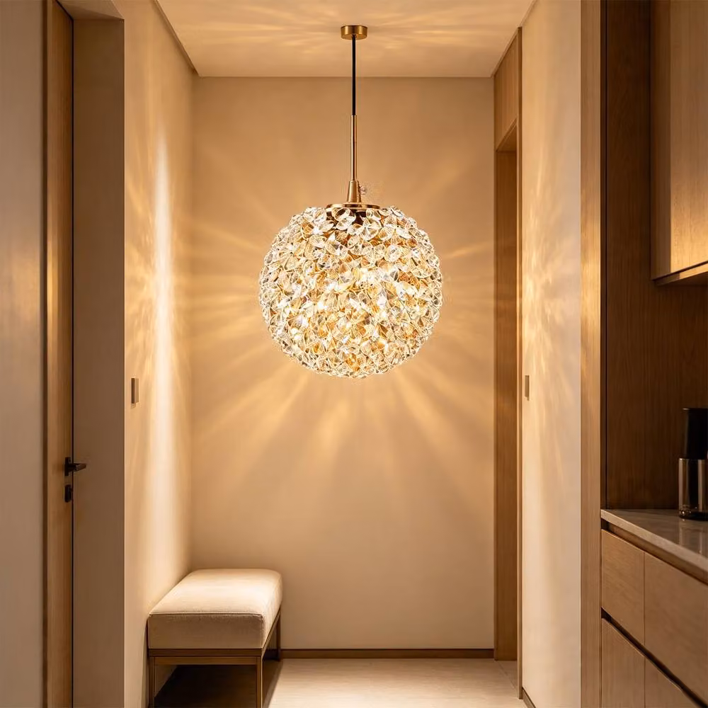 INMTFEI Gold and Black K9 Crystal Glass Sphere Pendant Light with G9 Fixture – 5