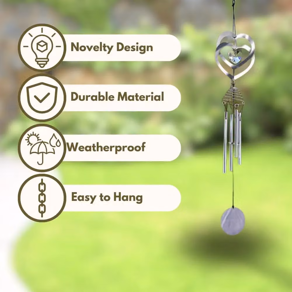 Marco Paul Large Metal Outdoor Hanging Wind Chimes with Silver Hearts – 4