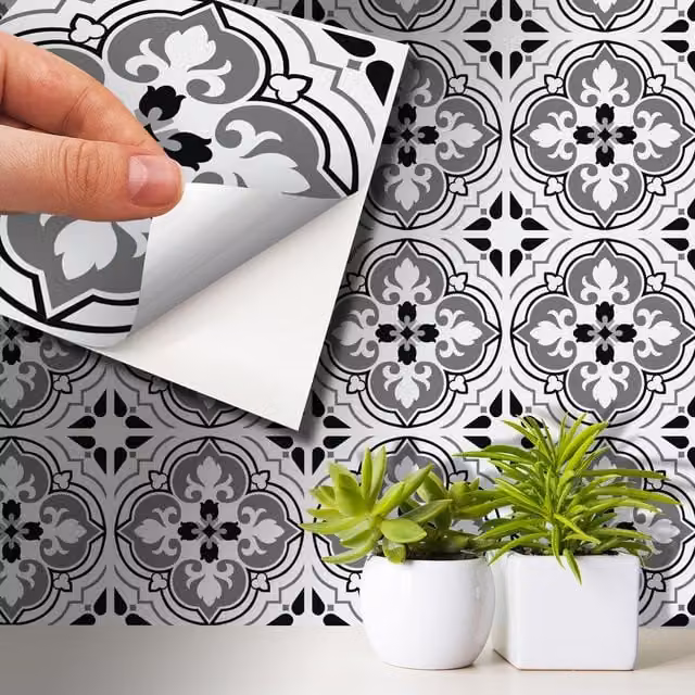 Walplus Adhesive Geometric Square Wall Tile Stickers in Black and Grey, 24 Pack, W/D/H: 15 x 15 x 15.5 cm