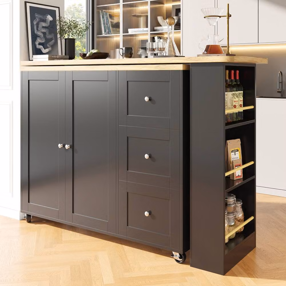 Rolipo 360 Swivel Bar Table and Kitchen Island with 3 Drawers, Black – 9