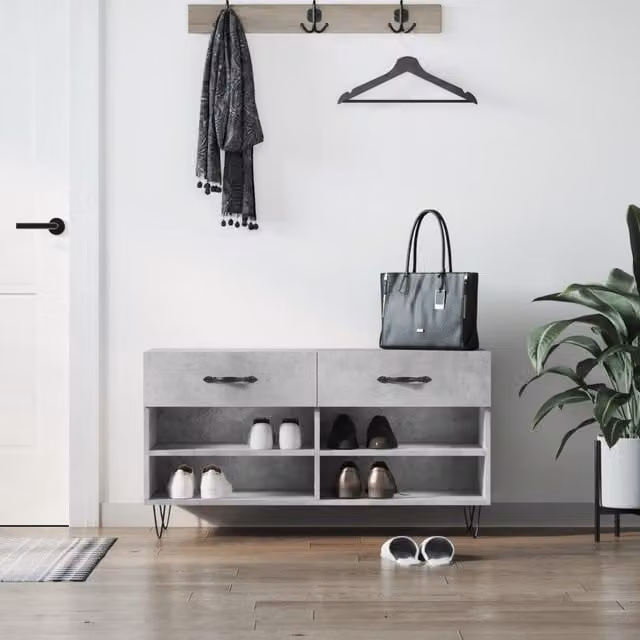 Berkfield Home Industrial Shoe Bench in Concrete Grey, W/D/H: 102 x 35 x 55 cm