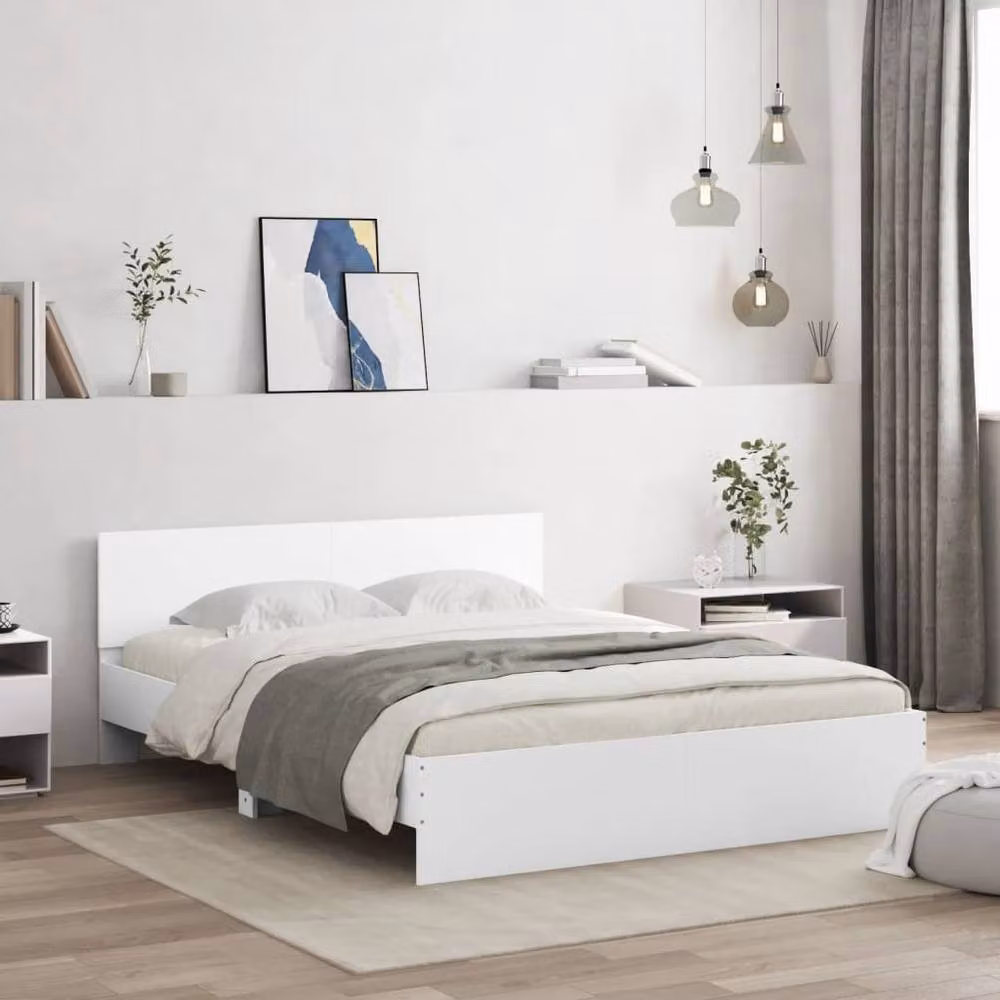 Berkfield Home Modern White King Size Bed Frame with LED Under-Bed Lighting and USB Charging Port, W: 150 cm, L: 200 cm – 2