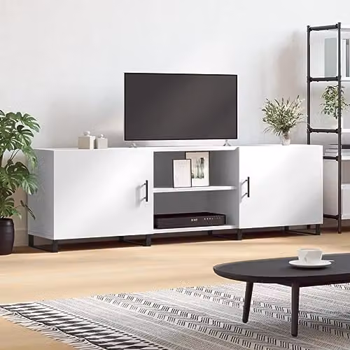 vidaXL Modern White TV Cabinet in MDF and Metal, W: 150 cm, D: 30 cm, H: 50 cm – 2