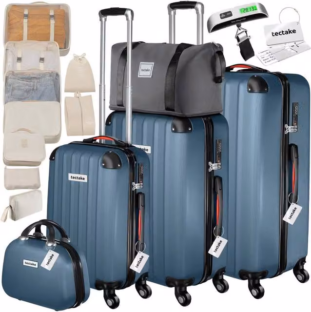 tectake Hard-Shell Luggage Set with TSA Lock and Luggage Scale in Blue