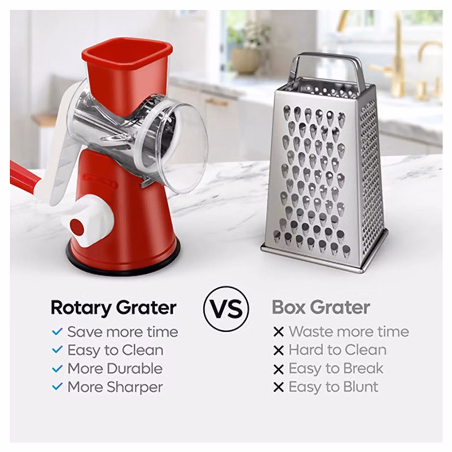 Dragodirect 3-in-1 Rotary Cheese Grater and Shredder with Handle, Red – 2