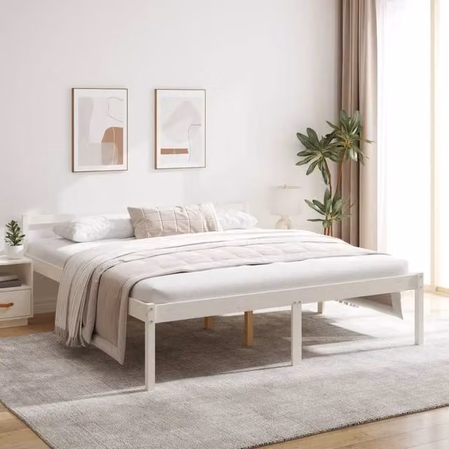 Berkfield Home White Solid Wood Pine Bed Frame W/D/H: 200 x 200 cm