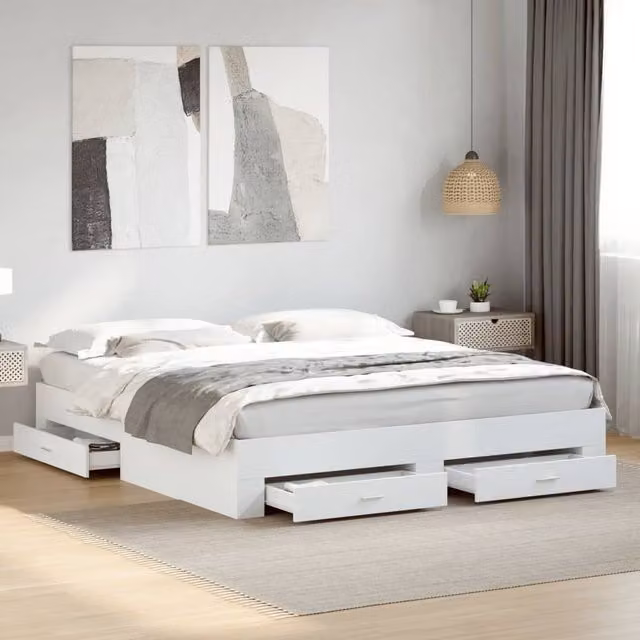 Berkfield Home Modern Bed Frame with Drawers in White, 200 x 200 cm – 1