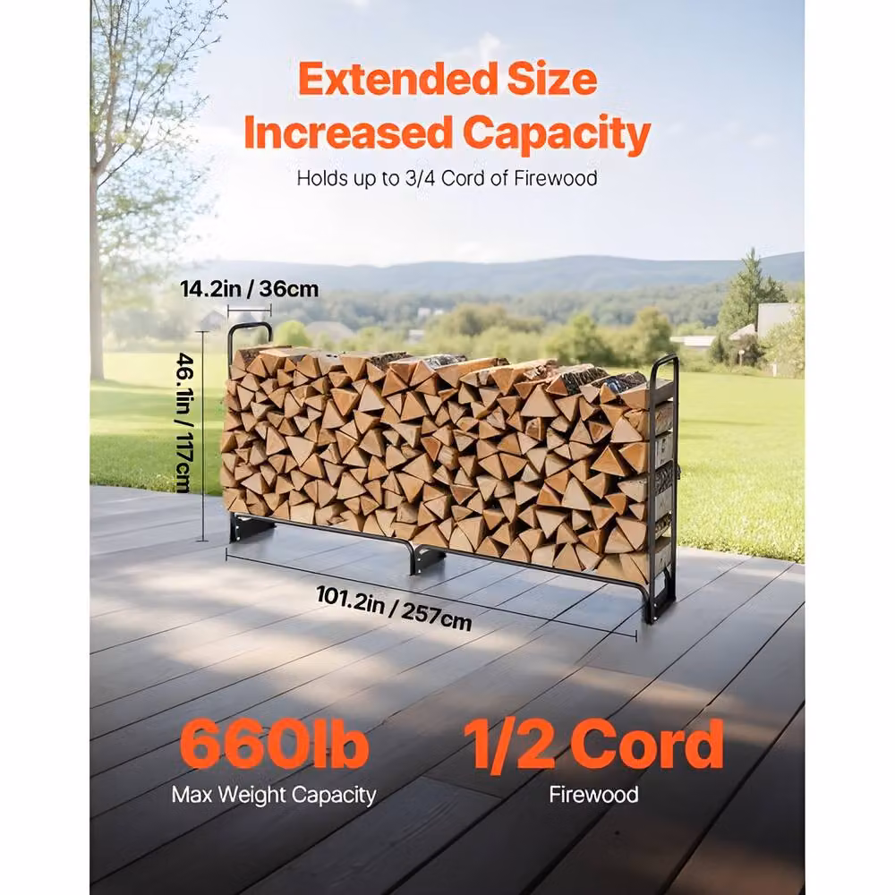 Ferand Heavy Duty Metal Firewood Rack with Waterproof Cover, Black, W/D/H: 244 x 36 x 117 cm – 5