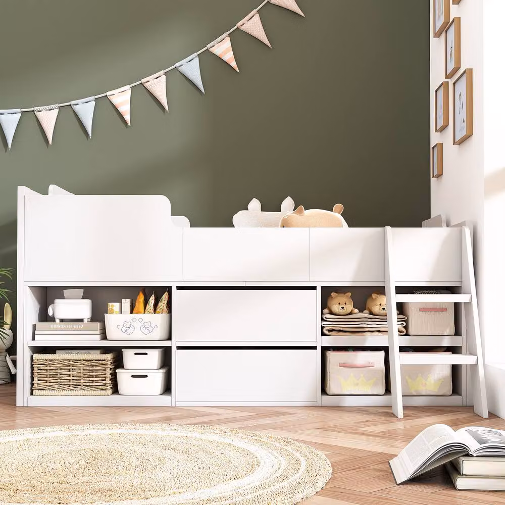 ModernLuxe Cabin Single Bed for Children with Storage Drawers and Bedside Shelf, White, W/D/H: 190 x 90 x 94 cm – 5
