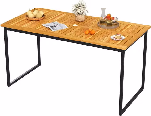 COSTWAY Rustic Brown Acacia Wood Rectangular Patio Table