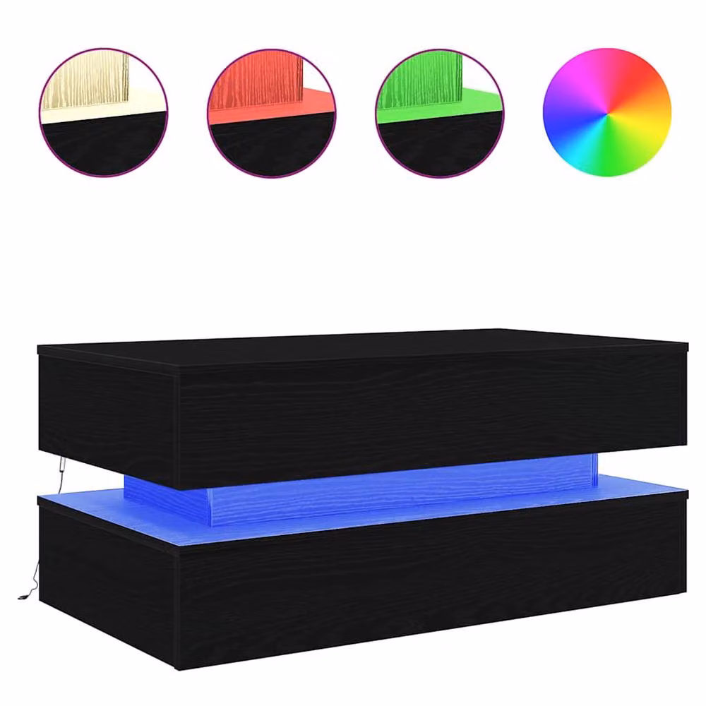 Berkfield Home Modern Coffee Table with LED Lights in Black Oak, W: 90 cm, D: 50 cm, H: 40 cm – 2