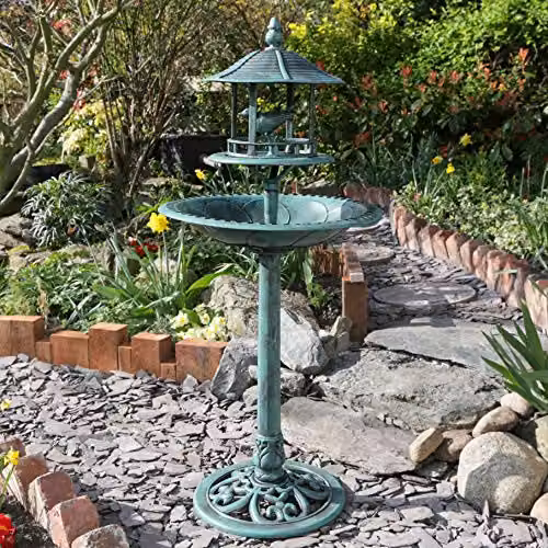 Samuel Alexander Green and Transparent Square Plastic Ornamental Garden Bird Bath and Sheltered Feeding Table – 3