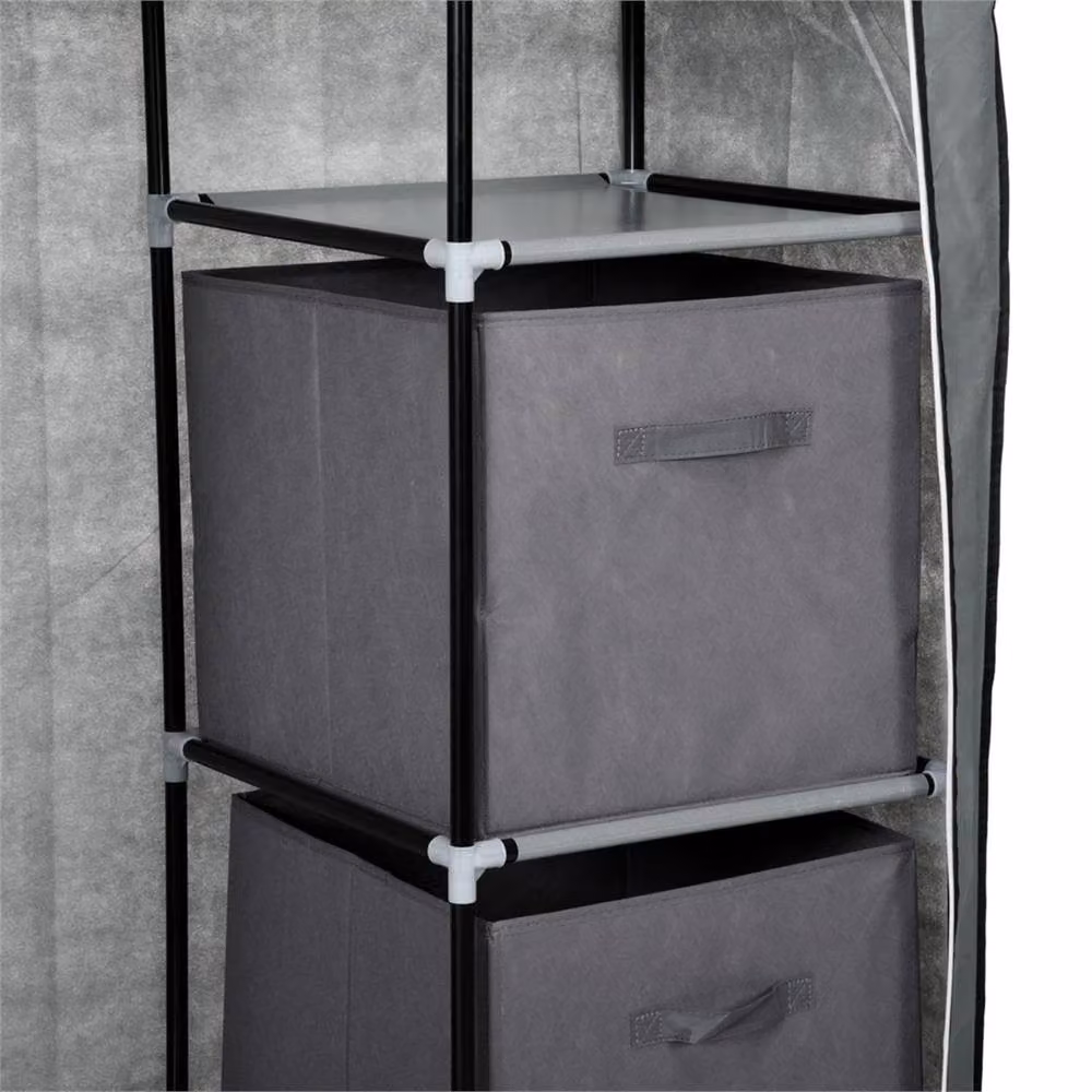 EONLION Grey Fabric Portable Wardrobe with Roll Shutter and Integrated Drawers, W: 100 cm – 3