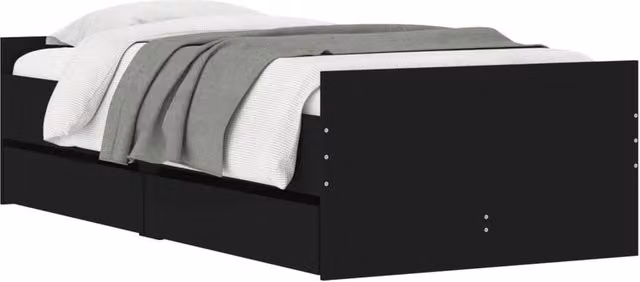 Berkfield Home Modern Single Bed Frame with Drawers, Black, W/D/H: 90 x 190 cm