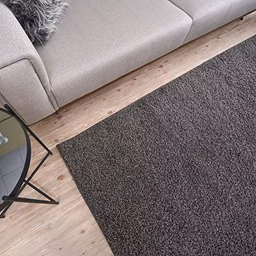 THE RUGS Grey Plain Shaggy Square Rug, W/D/H: 120 x 120 x 3 cm – 5