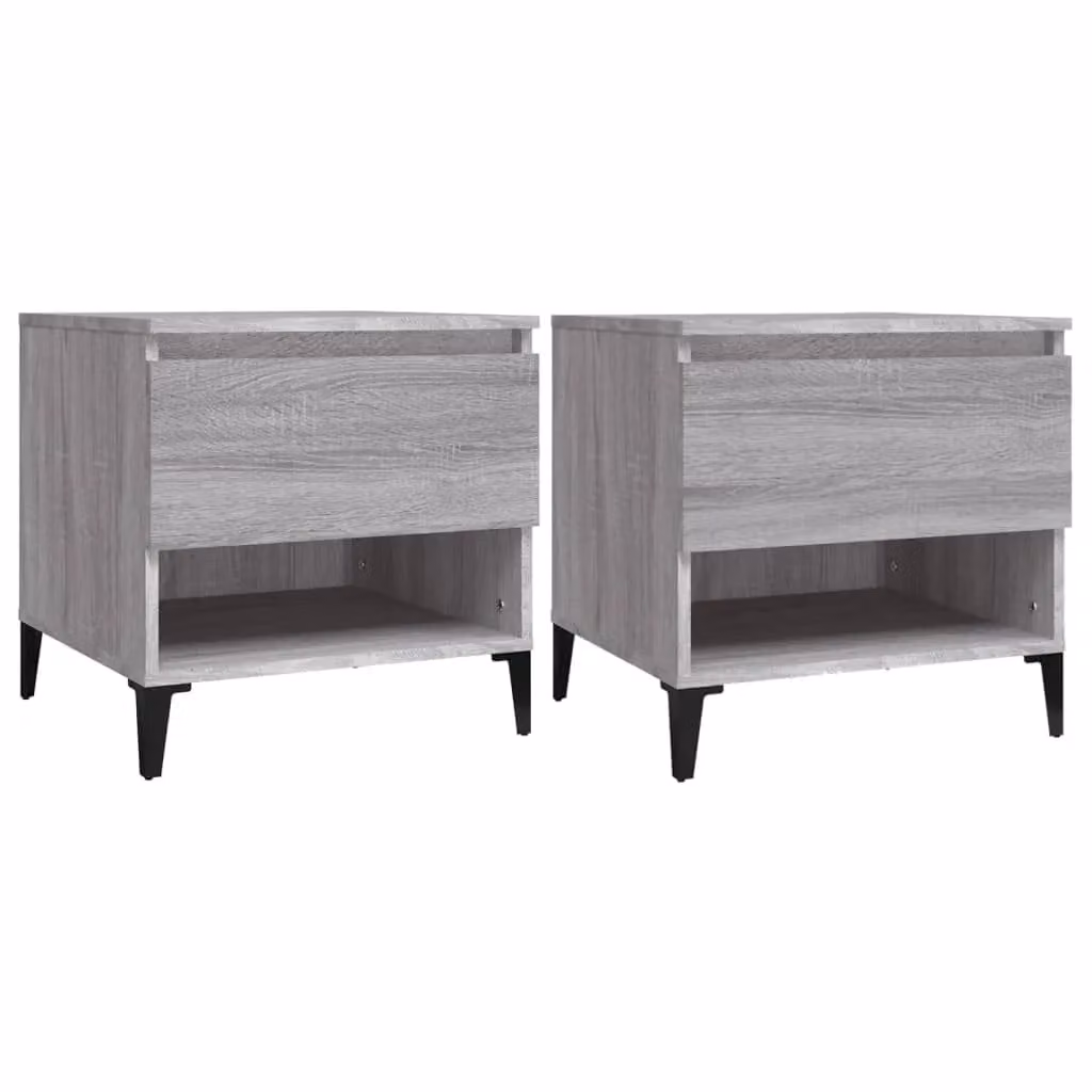 Berkfield Home Set of 2 Grey Sonoma Side Tables in Engineered Wood, W/D/H: 50 x 46 x 50 cm