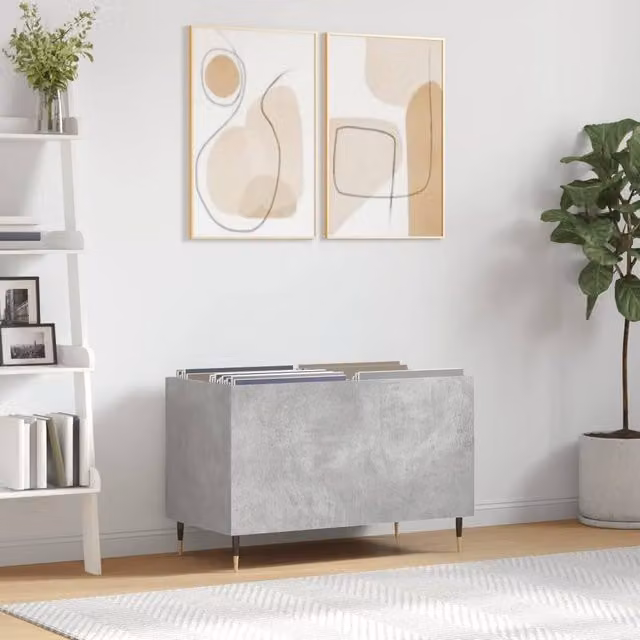 Berkfield Home Record Cabinet in Concrete Grey, W/D/H: 74.5 x 38 x 48 cm