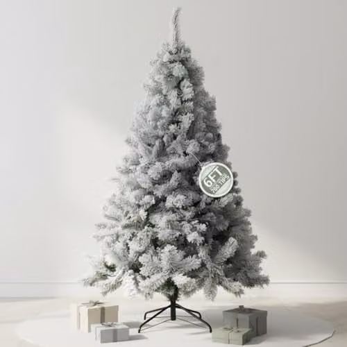Pelle & Sol 6ft Snow Tipped Flocked Christmas Tree in White with Metal Stand – 1