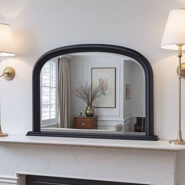 Yearn Arched Contemporary Overmantle Mirror in Black, W: 112 cm, H: 77 cm
