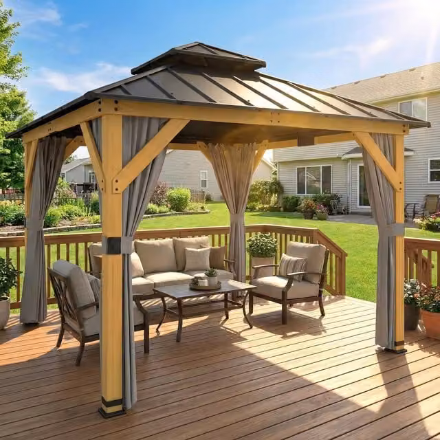 Outsunny Grey Hardtop Gazebo with 2-Tier Steel Roof, W/D/H: 300 x 300 x 300 cm