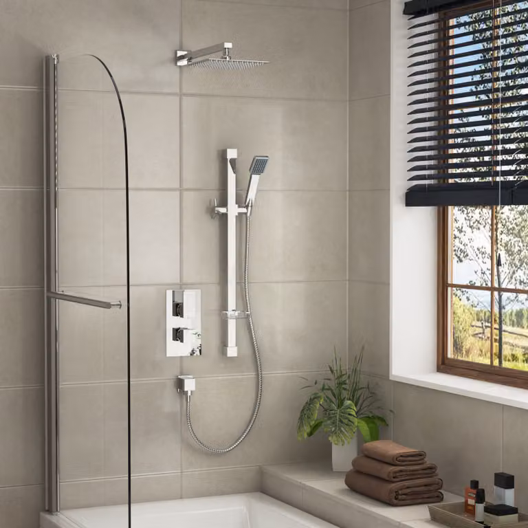 Royal Bathrooms Elegance Chrome Thermostatic Shower Mixer Set with Diverter, Sliding Rail, Hand Shower and Overhead Shower