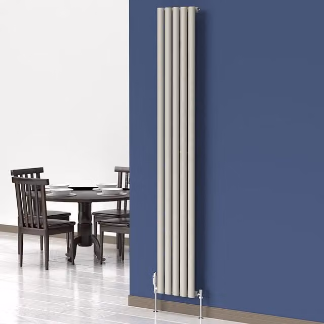 Lux Heat Oval Coloured Vertical Radiator in Dune Grey, H 180 cm x W 30 cm