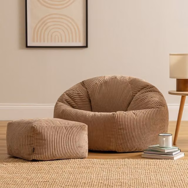 icon Kingston Cord Bean Bag and Footstool Bundle in Brown