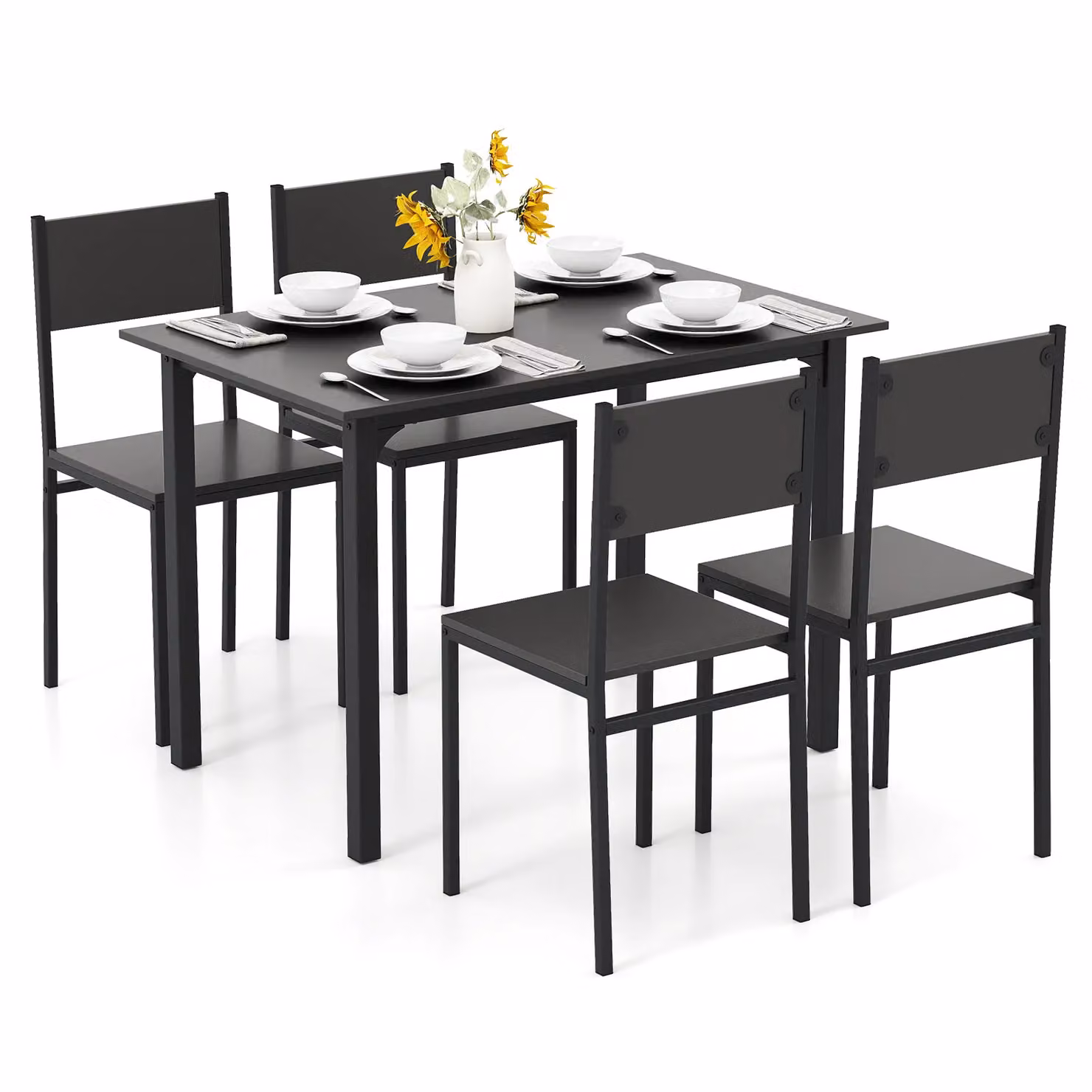 Costway 5-Piece Industrial Dining Set with Rectangular Wood Table and 4 Chairs in Grey and Black – 2