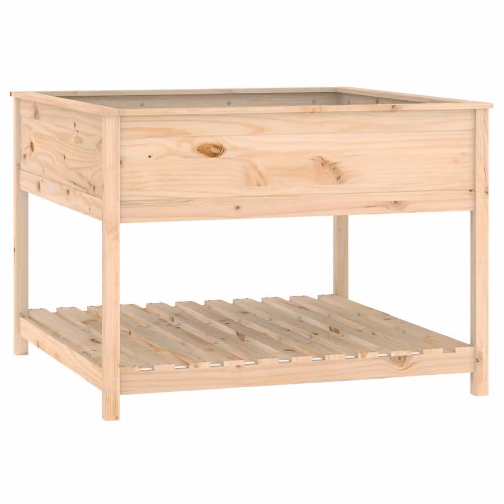 Berkfield Home Solid Wood Pine Planter with Shelf in Light Oak, W/D/H: 111.5 x 111.5 x 81 cm – 2