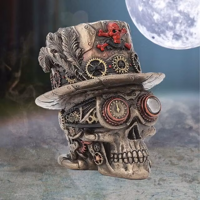 Nemesis Now Steampunk Clockwork Baron Skull Figurine Ornament in Multicolour, Height: 11 cm