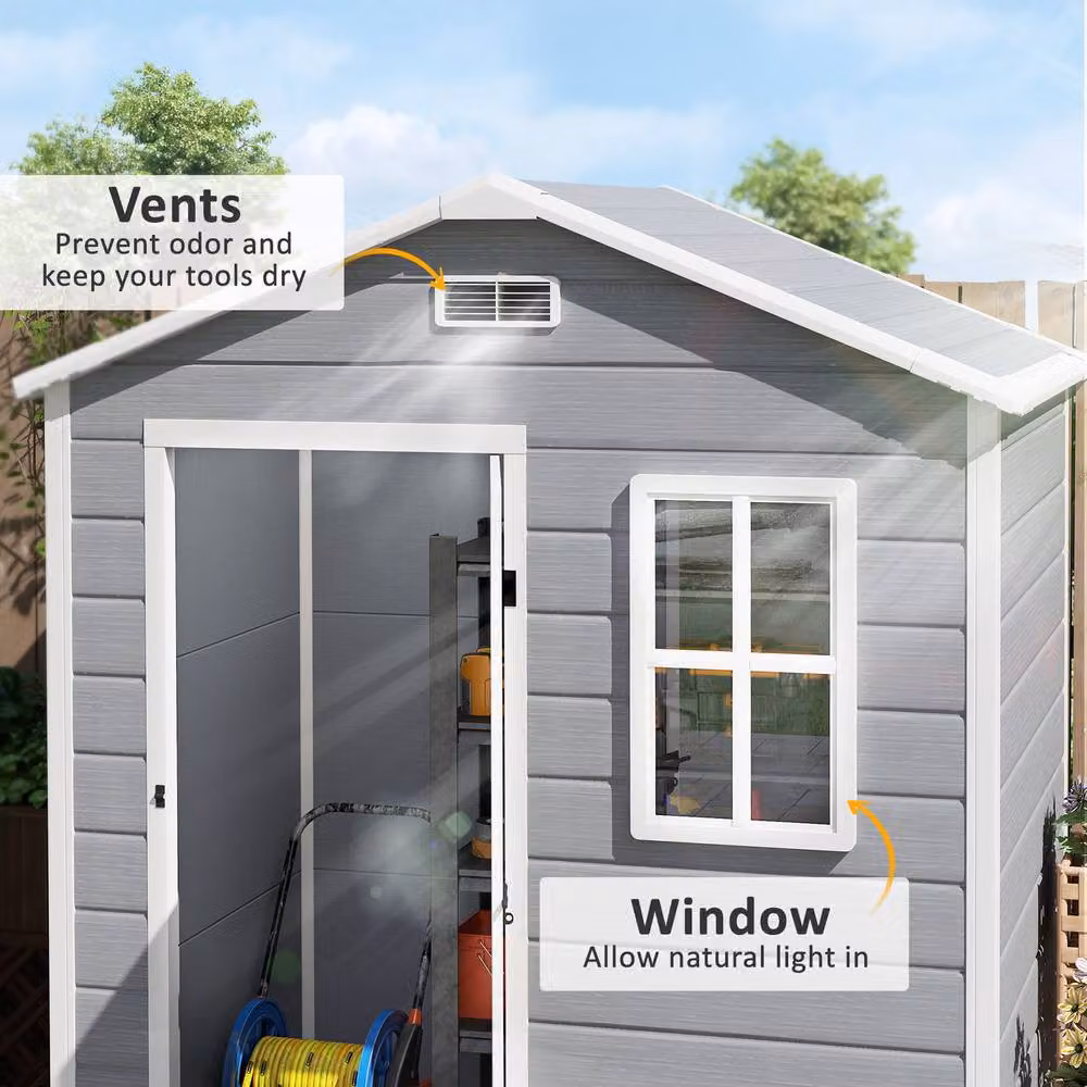 STILVORA Grey Garden Shed with Window, Floor and Single Door, W/D/H: 182 x 121 x 200 cm – 6