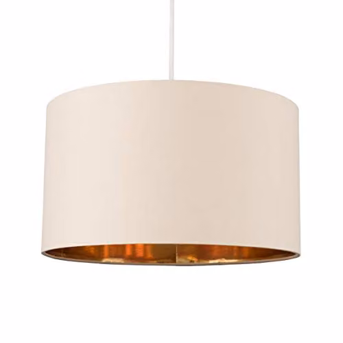 ValueLights Reni Modern Cylinder Fabric Drum Lampshade in Beige and Gold/Brass, W/D/H: 35 x 35 x 20 cm – 1