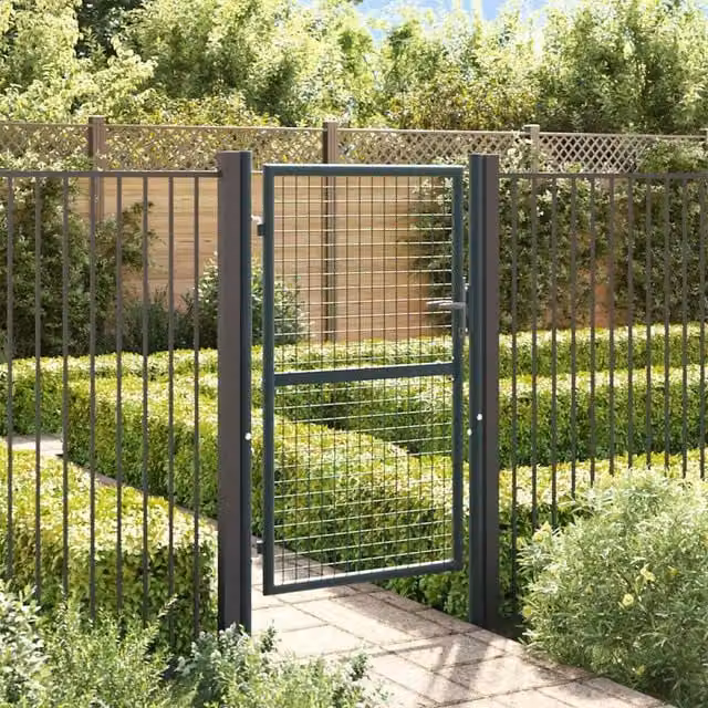 Berkfield Home Grey Galvanised Steel Mesh Single Swing Garden Gate, W: 100 cm, H: 200 cm