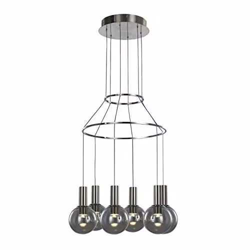 Netlighting Modern LED Suspended Pendant Light in Chrome and Grey with Warm White 3000K, 1260lm, Dimmable