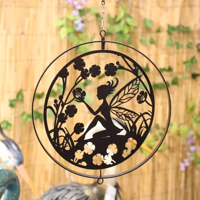 Betley Butterfly Metal Fairy Hanging Silhouette Orbit Spinner in Black
