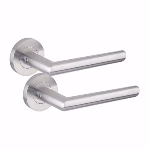 Golden Grace Mitred Latch Door Handles on Rose in Silver Satin Nickel Finish