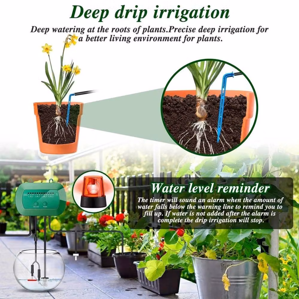 NESTLUNE Solar Drip Irrigation System with Timer, Black, 50ft – 4
