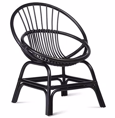 Desser Black Rattan Wicker Moon Chair H 84 x W 75 x D 63 cm