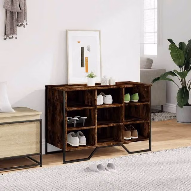 Berkfield Home Shoe Cabinet in Smoked Oak, W/D/H: 90 x 38 x 61.5 cm