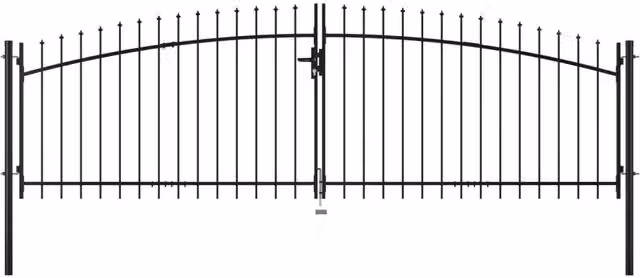 Berkfield Home Double Door Steel Fence Gate with Spear Top, Black, W: 400 cm, H: 150 cm