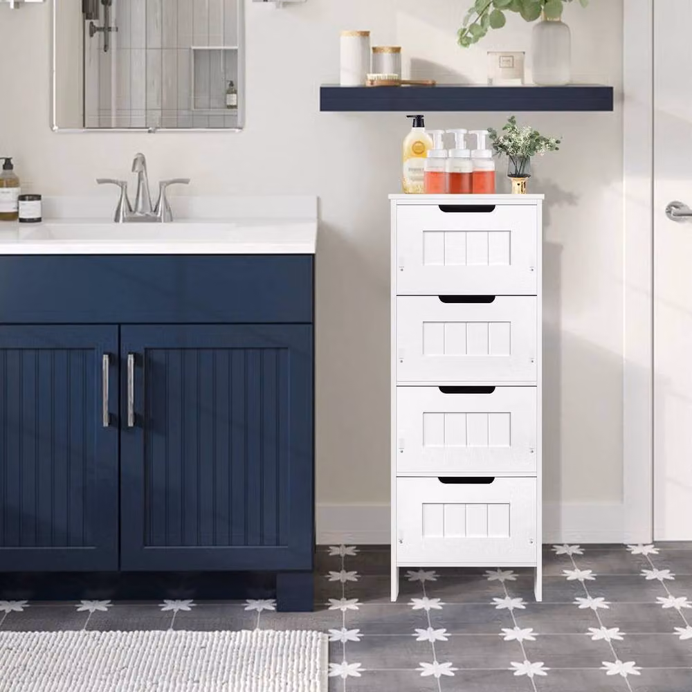 KORVIXA Modern White High Gloss Freestanding Tall Bathroom and Kitchen Storage Cabinet with Doors and Drawers W/D/H: 100 x 100 x 100 cm – 3