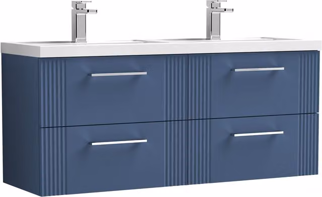 Balterley Wall Hung 4 Drawer Vanity Unit with 2 Polymarble Basins, Satin Blue, W: 120 cm – 1