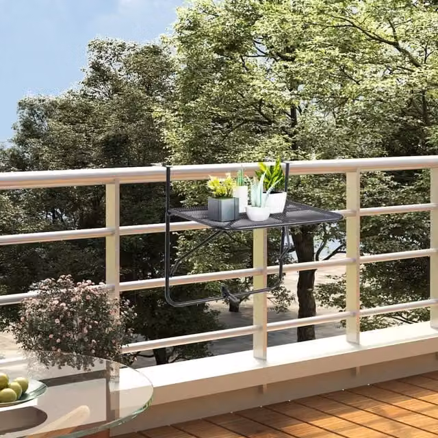 Berkfield Home Industrial Black Matt Steel Balcony Table W: 60 cm, D: 40 cm – 1