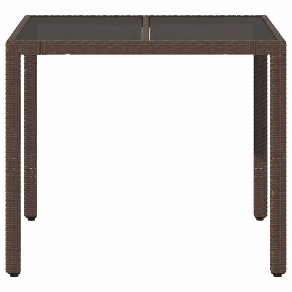 Berkfield Home Brown Poly Rattan Garden Table with Glass Top, W/D/H: 90 x 90 x 75 cm – 4