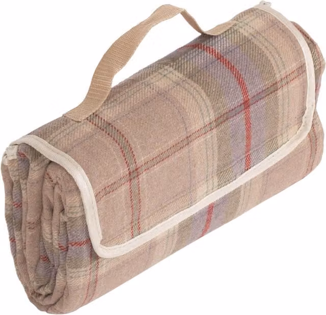 Red Checked Picnic Hamper with Waterproof Underside and Carry Bag in Multicolour
