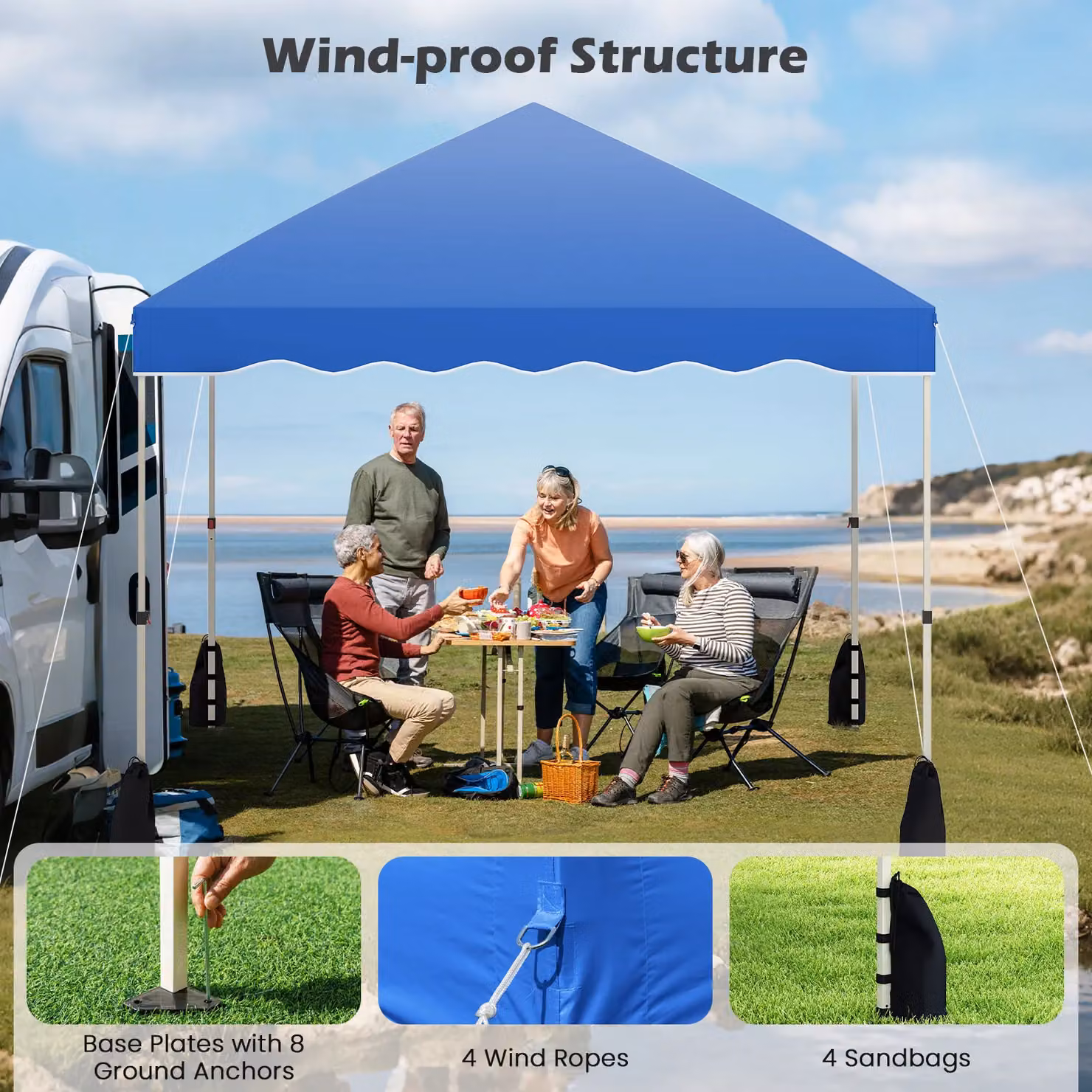 Costway Blue Pop Up Canopy Tent Portable Foldable Patio Shelter W: 300 cm, D: 300 cm, H: 266 cm – 4