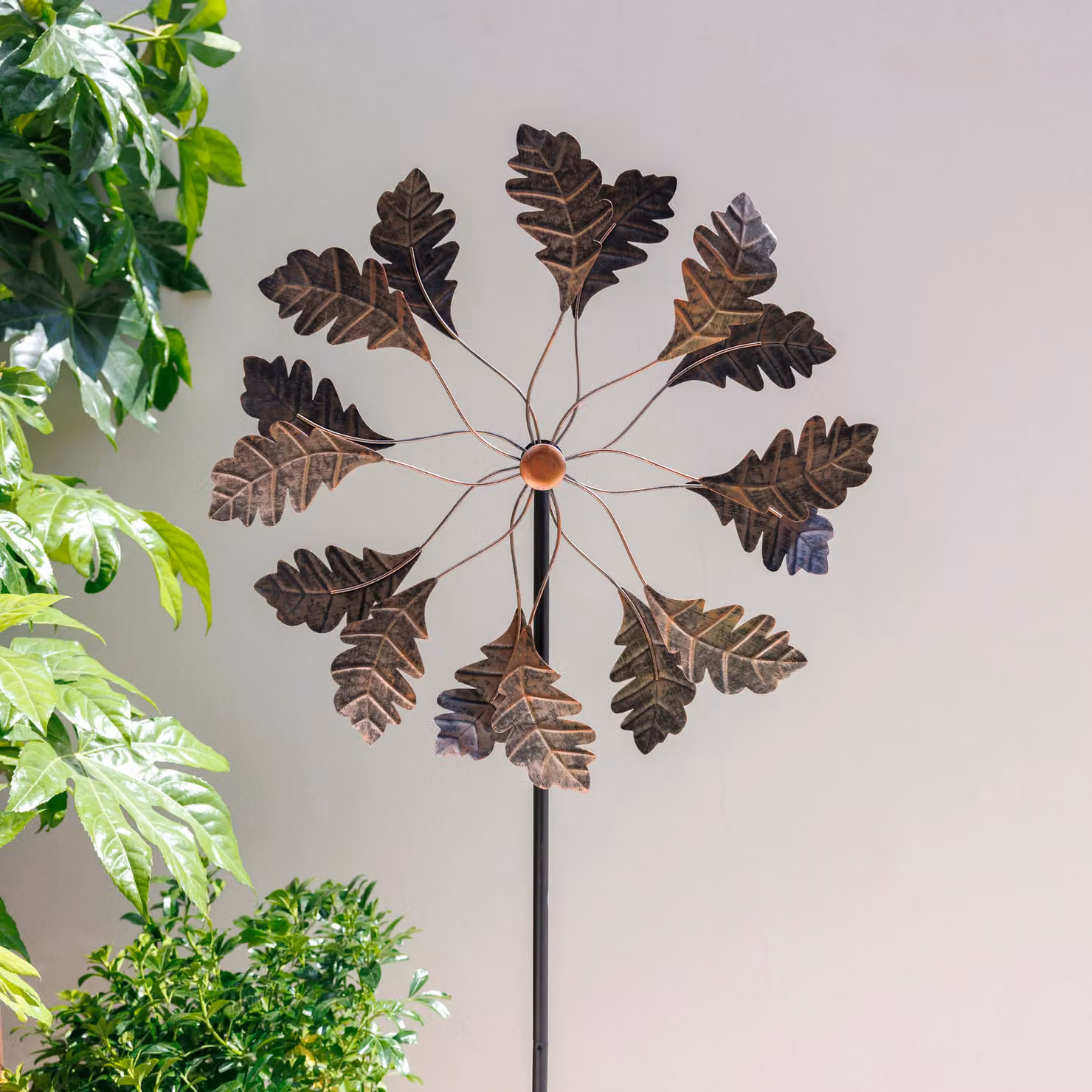 Primrose Metal Leaf Kinetic Wind Spinner in Gold and Bronze, Height: 65 cm – 3