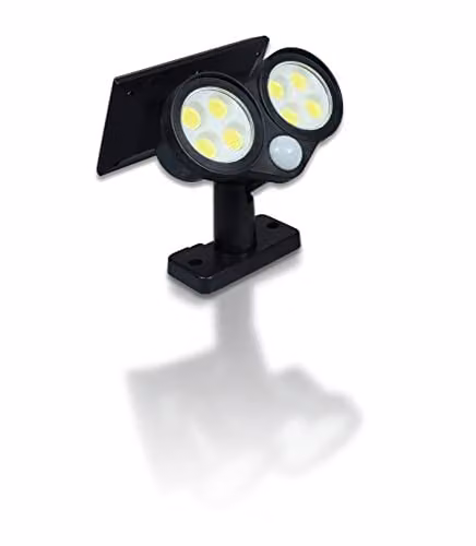 St Helens Home & Garden Twin LED Solar Security Lamp in Black with Motion and Dusk Sensors for Wall or Floor Mounting