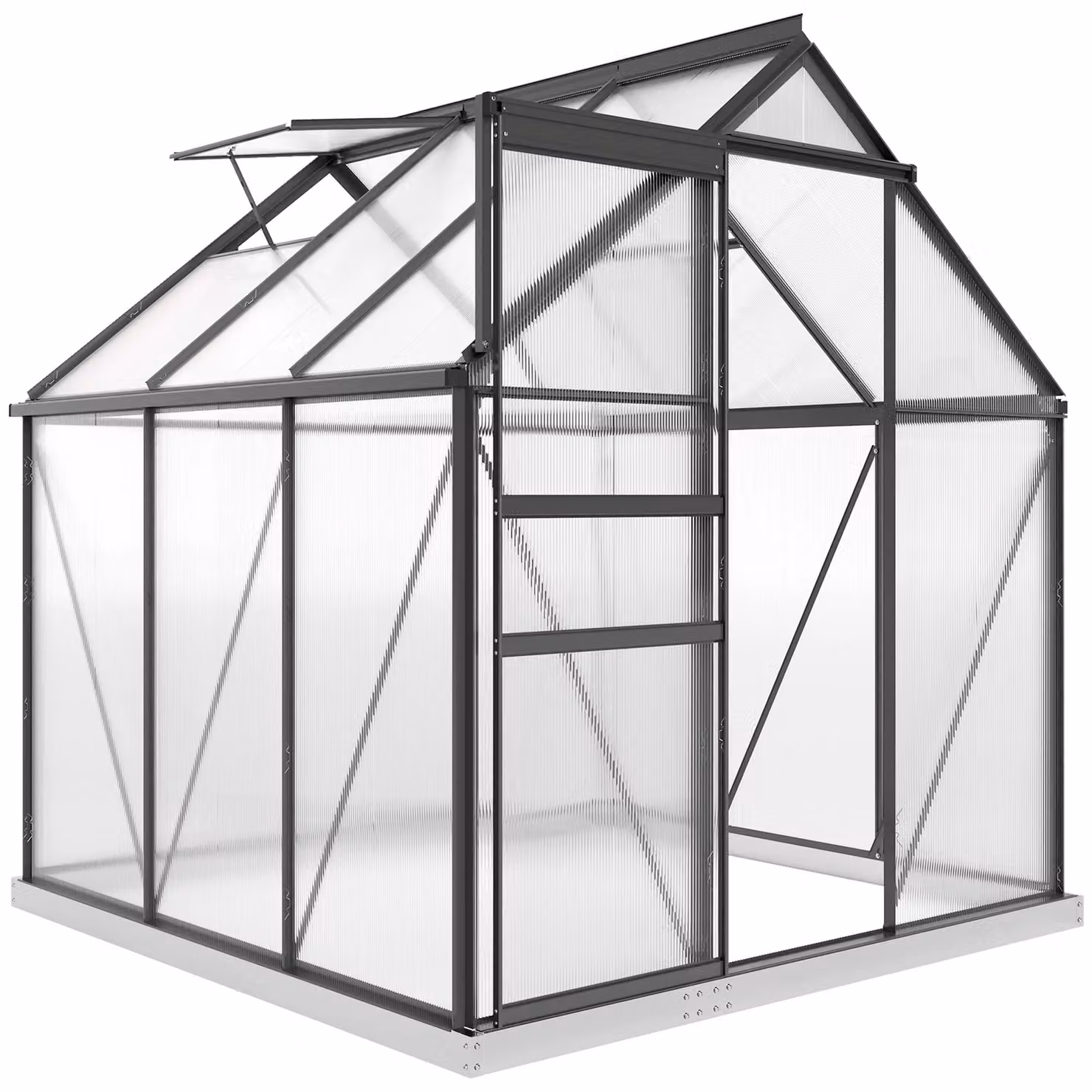 OUTSUNNY Polycarbonate Walk-in Garden Greenhouse with Sliding Door and Windows, Grey, W/D/H: 200 x 190 x 190 cm – 2